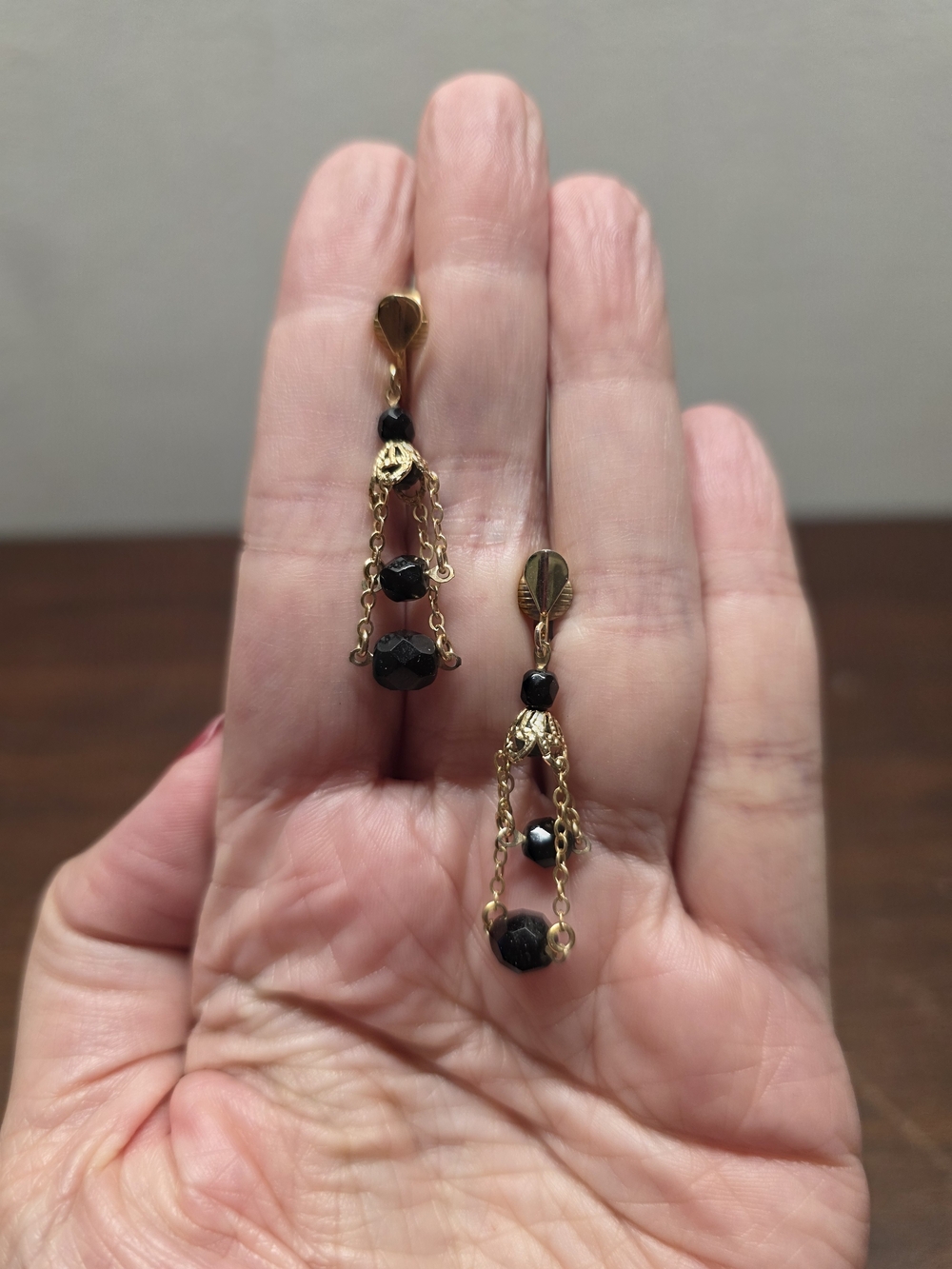 Lewis Segal California gold-plated clip-on earrings  black beaded chain